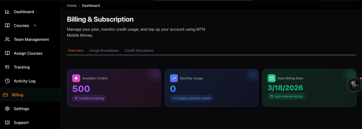 Accessing the Billing Section
