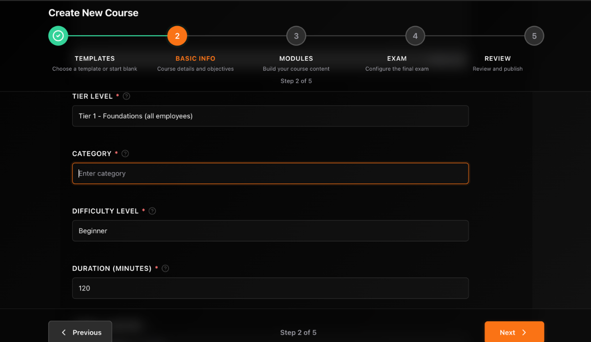 Step 1 — Basic Info (continued)